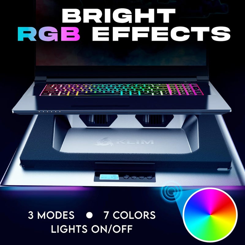 KLIM Everest Laptop Cooling Pad | Powerful 4300 RPM Turbo Fans | Sealed Foam for Maximum Cooling | Protect Your Gaming Laptop from Overheating | Fits 14” to 17.3” Laptops | RGB Lights - Image 5